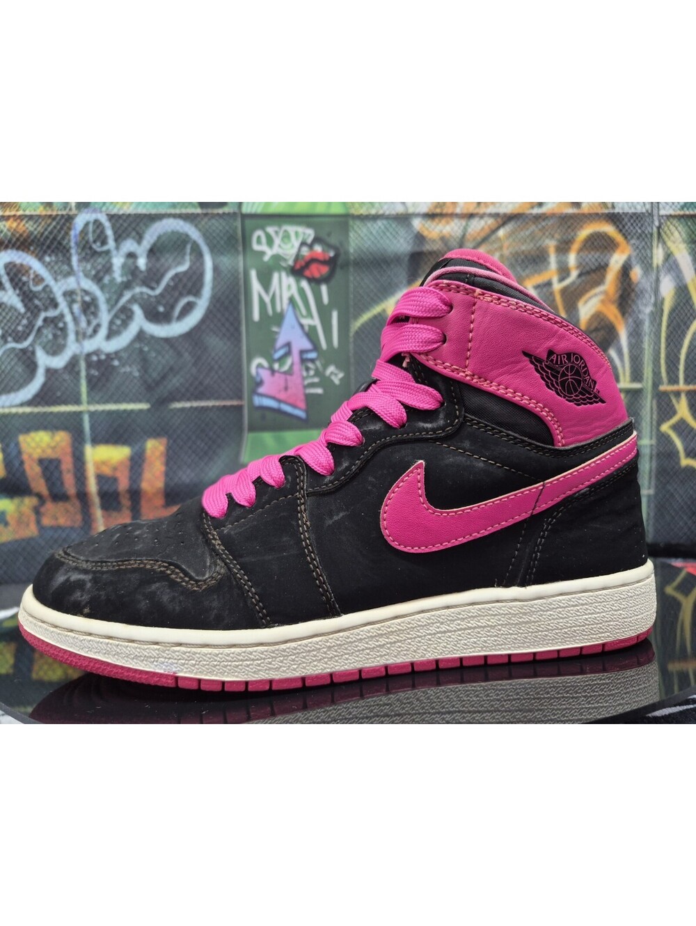 Jordan 1 Retro High Black Pink GS Sneakers Shoes 332148-008 | Youth Size 6Y 7.5W